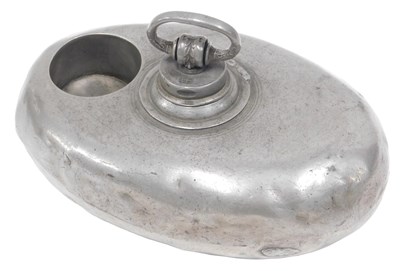 Lot 181 - A 19thC French pewter oval bed warmer, with...