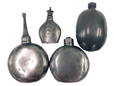 Lot 186 - A pewter dispenser, with tapering spout, two...