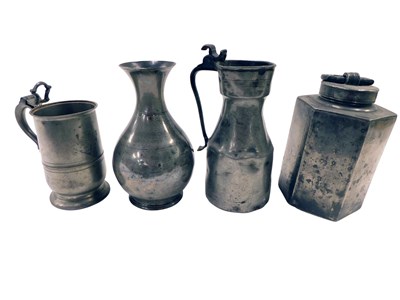 Lot 190 - A 19thC pewter baluster shaped vase, stamped...