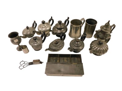 Lot 268 - Various 19thC pewter small teapots, tankards....