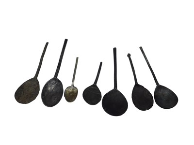 Lot 279 - Various 17thC pewter latten spoons. (7, AF)