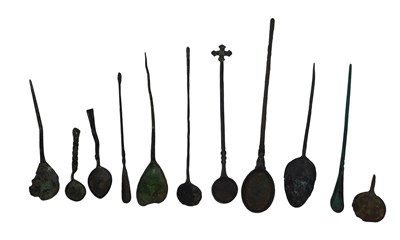 Lot 285 - Various Roman and other bronze spoons, etc.