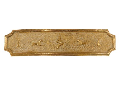 Lot 300 - An early 20thC Indian brass plaque, embossed...