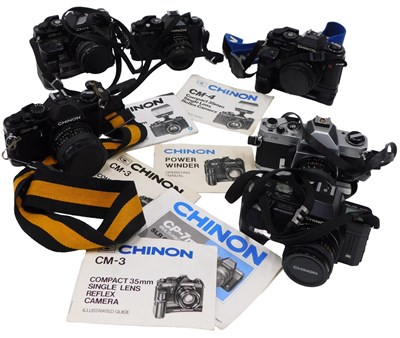 Lot 320 - Six Chinon cameras, including CG-5, CX, CE-4,...