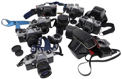 Lot 322 - Seven Praktica cameras, including MTL5B, an...