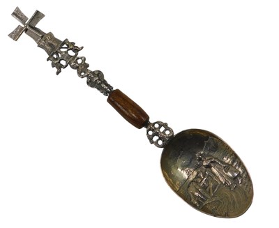 Lot 394 - A Dutch white metal tablespoon, the bowl...