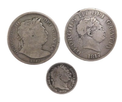 Lot 457 - Two George III 1817 half crowns, and an 1819...