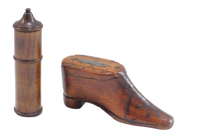 Lot 473 - A 19thC treen boot shaped snuff box, with...