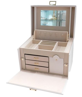 Lot 486 - A pale grey simulated leather jewellery box,...