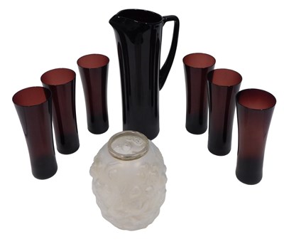 Lot 539 - A Whitefriars purple tinted glass lemonade set,...