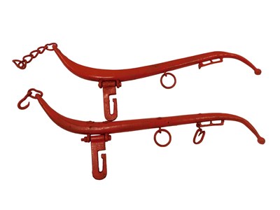 Lot 558 - A pair of red painted metal horse hames, 80cm...