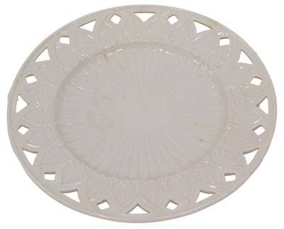 Lot 597 - A 19thC Belleek porcelain plate, the pierced...