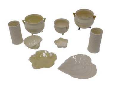 Lot 624 - A pair of Belleek porcelain lustre vases, each...