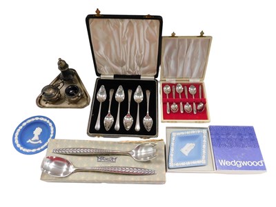 Lot 407A - A silver plated cruet, on a triangular stand,...