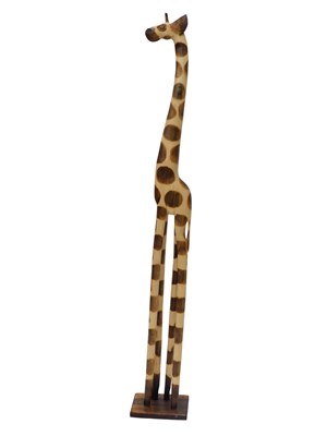 Lot 703 - A large carved wooden giraffe, on a...