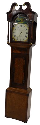 Lot 639 - A 19thC longcase clock, the painted arch dial...