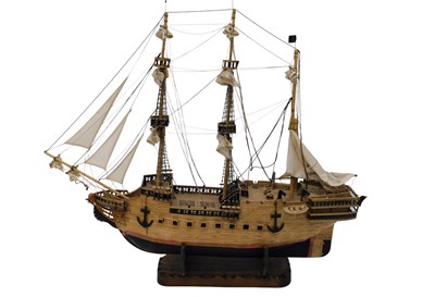 Lot 567 - A scratchbuilt wooden galleon or ship, with...