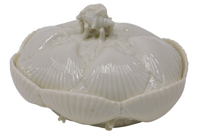 Lot 588 - A 19thC Belleek shell pattern biscuit box,...