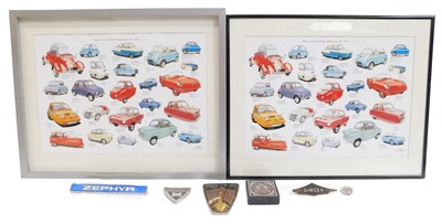 Lot 76 - Two framed prints of three and four wheeled...