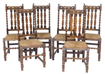 Lot 3 - A set of six Edwardian barley twist oak dining...