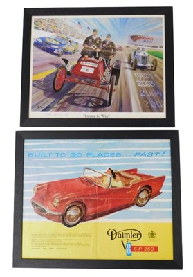Lot 88 - A Daimler V8 S.P.250 poster, framed, and an...