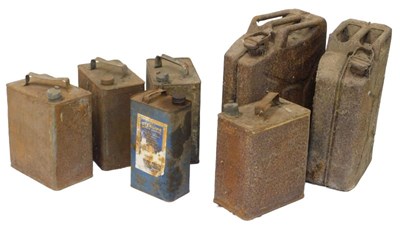 Lot 17 - Various petrol cans and oil cans, including a...