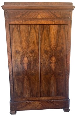 Lot 5 - A 19thC French figured walnut armoire, with a...
