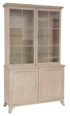 Lot 7 - A 19thC cabinet bookcase, painted en grisaille,...