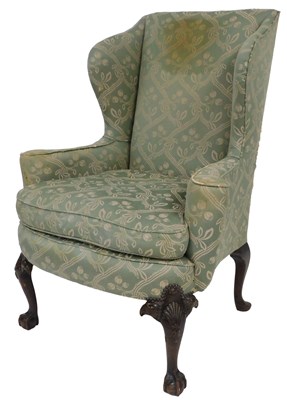 Lot 60 - A 19thC mahogany framed wingback armchair,...