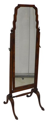 Lot 63 - A 1920s George I style walnut cheval mirror,...