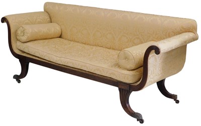 Lot 87 - A Regency mahogany scroll arm sofa, with gold...