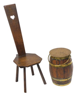 Lot 188 - An oak spinning chair, and a brass bound...