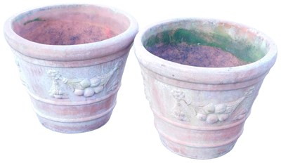 Lot 200 - A pair of terracotta circular taper planters,...