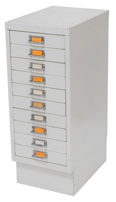 Lot 194 - A painted steel ten drawer stationery filing...