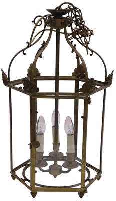 Lot 31 - An early 20thC brass framed hexagonal hall...