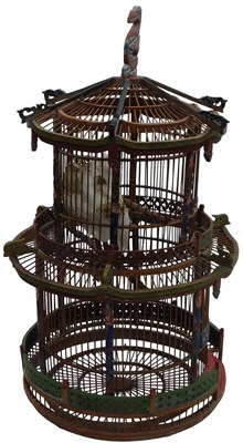 Lot 76 - A Chinese wooden birdcage, of pagoda form,...