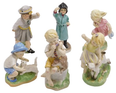 Lot 131 - Six Royal Worcester porcelain figures,...