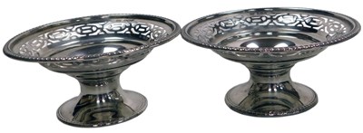 Lot 213 - A pair of George V silver pedestal sweetmeat...