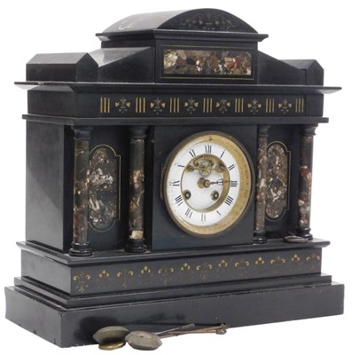 Lot 261 - A late 19thC slate and marble mantel clock,...
