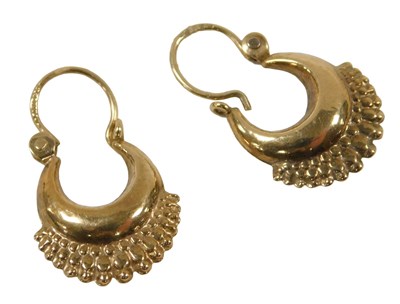Lot 272 - A pair of 9ct gold gypsy creole hoop earrings,...