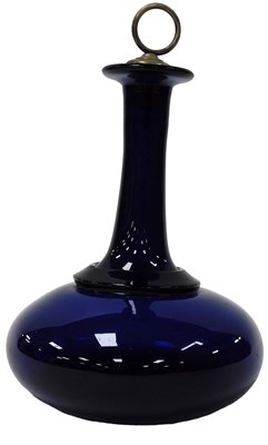 Lot 319 - A 19thC Bristol blue glass decanter, of mallet...