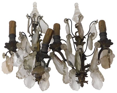 Lot 327 - A pair of late 19thC French brass twin branch...