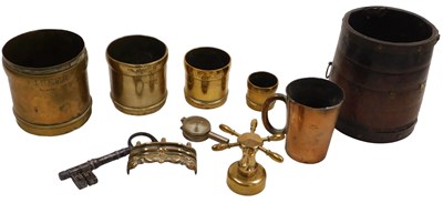 Lot 366 - Four brass seer measures, a wood and metal...