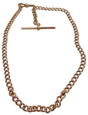 Lot 390 - A 9ct gold rose gold curb link albert chain,...