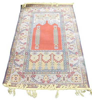 Lot 409 - A Turkish pale blue and red prayer rug, the...