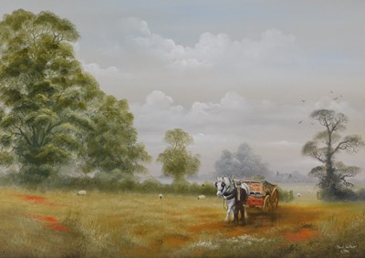 Lot 25 - David Waller (b.1945). Horseman leading white...