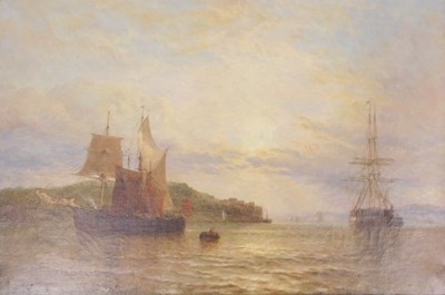 Lot 36 - James Baker Pyne (1800-1870). Masted ships off...