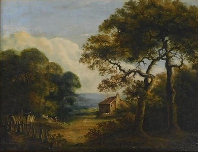 Lot 52 - 19thC British School. Farmhouse and figures in...