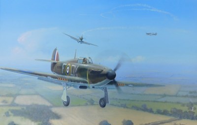 Lot 88 - Theo Fraser (20thC). Spitfires, oil on board,...