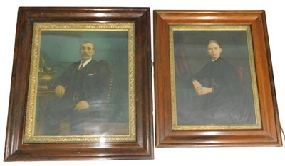 Lot 96 - Two 19thC painted portraits. Husband and Wife,...